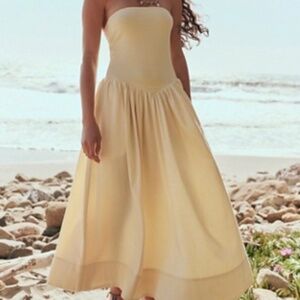 Free People Onda Drop-Waist Tube Midi Dress in Butter Yellow Size Small